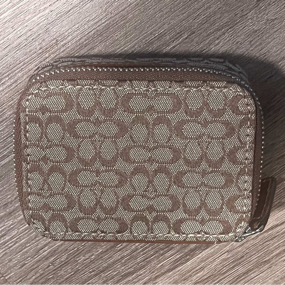 Coach Brown Signature Zip Card Case Wallet